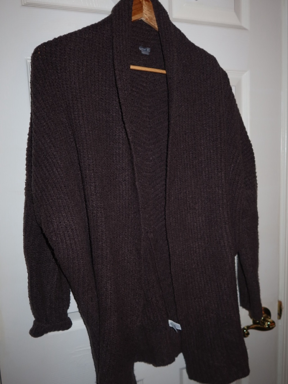 Womens Dark Brown Ribbed Shawl Collar Cardigan Sweater